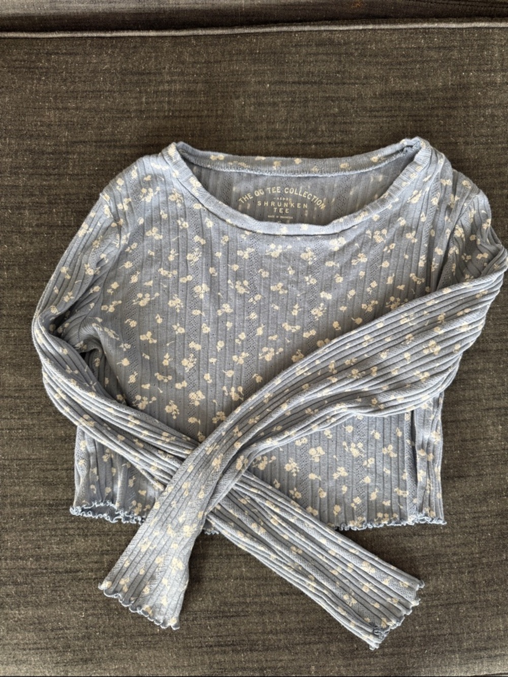 Aeropostale Light Blue Floral Ribbed Long Sleeve Tee